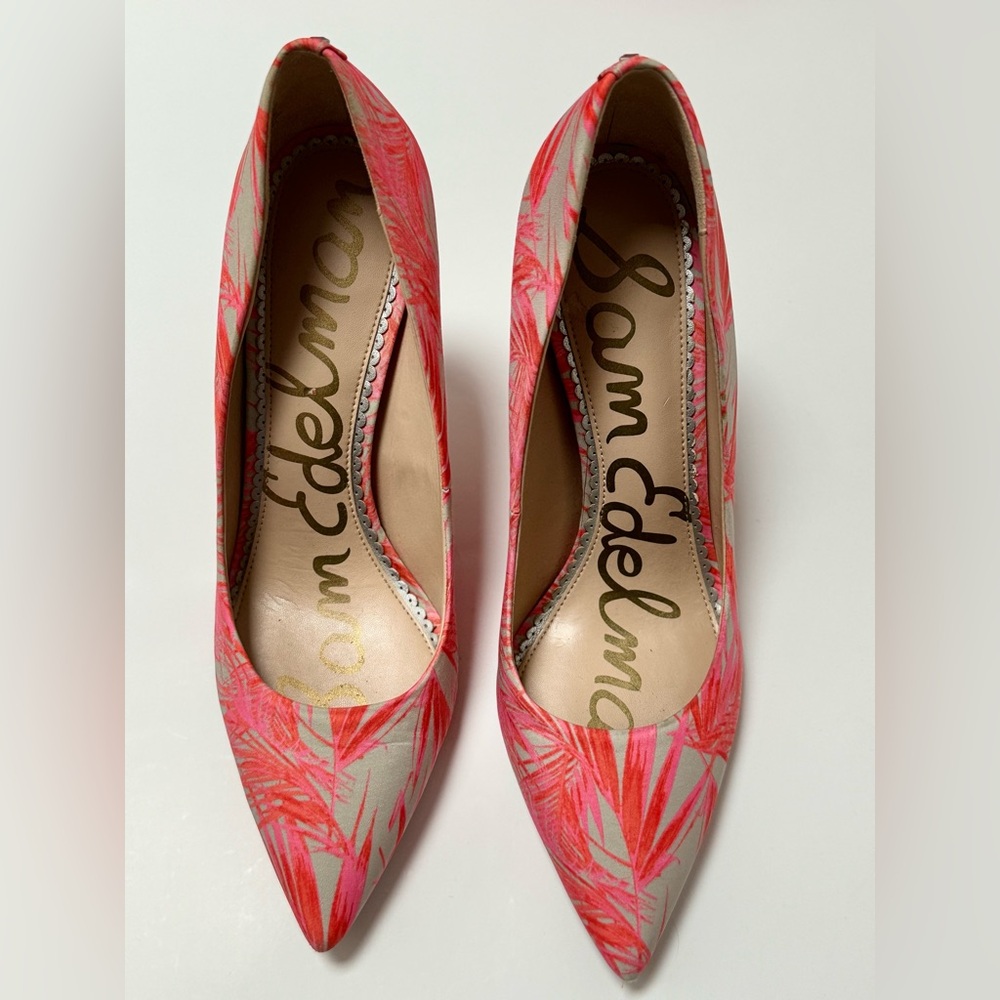 Sam Edelman Pink Palm Print Heels - never worn